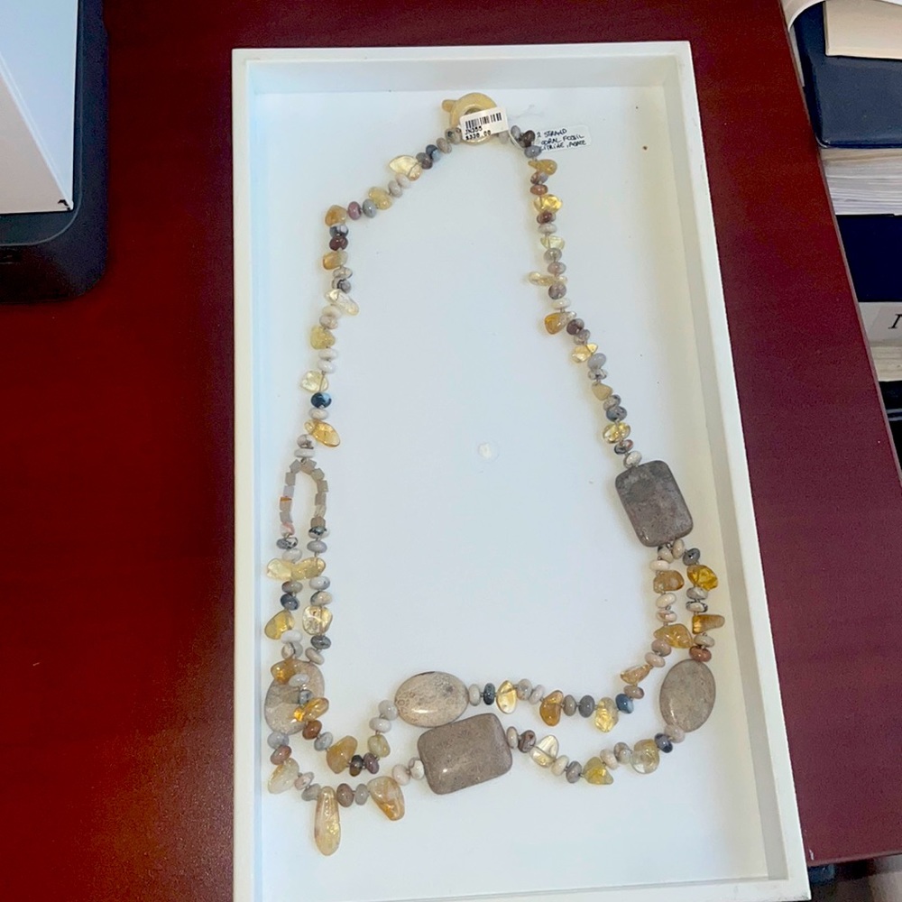 2 Strand Coral Fossil Citrine Agate Necklace